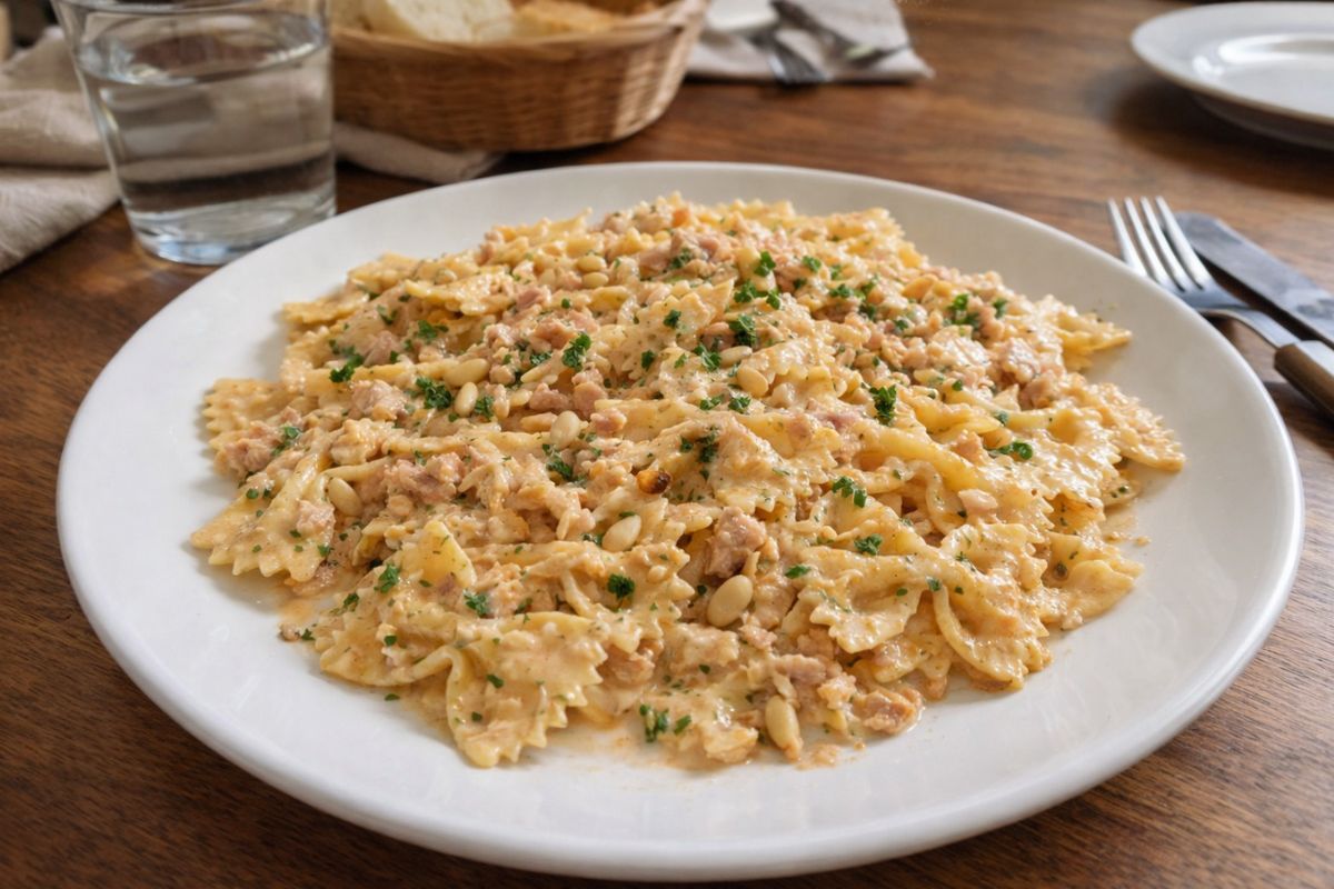 Tonno, ricotta e pinoli per queste farfalle con il Bimby: primo piatto che sparirà in un secondo