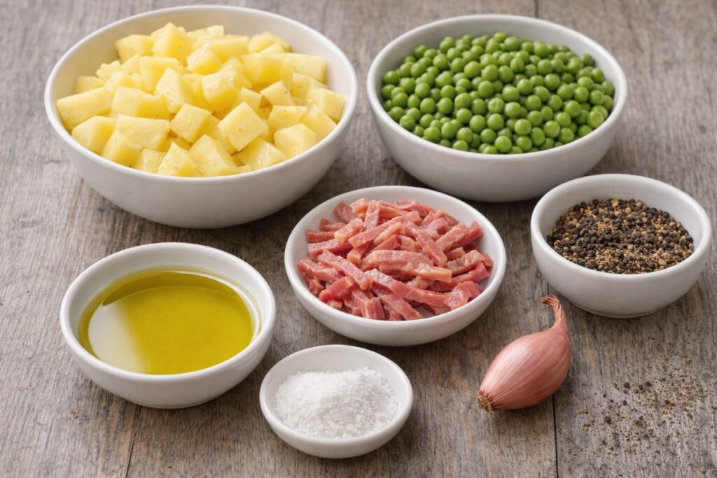 piselli, patate e speck con il Bimby, ingredienti