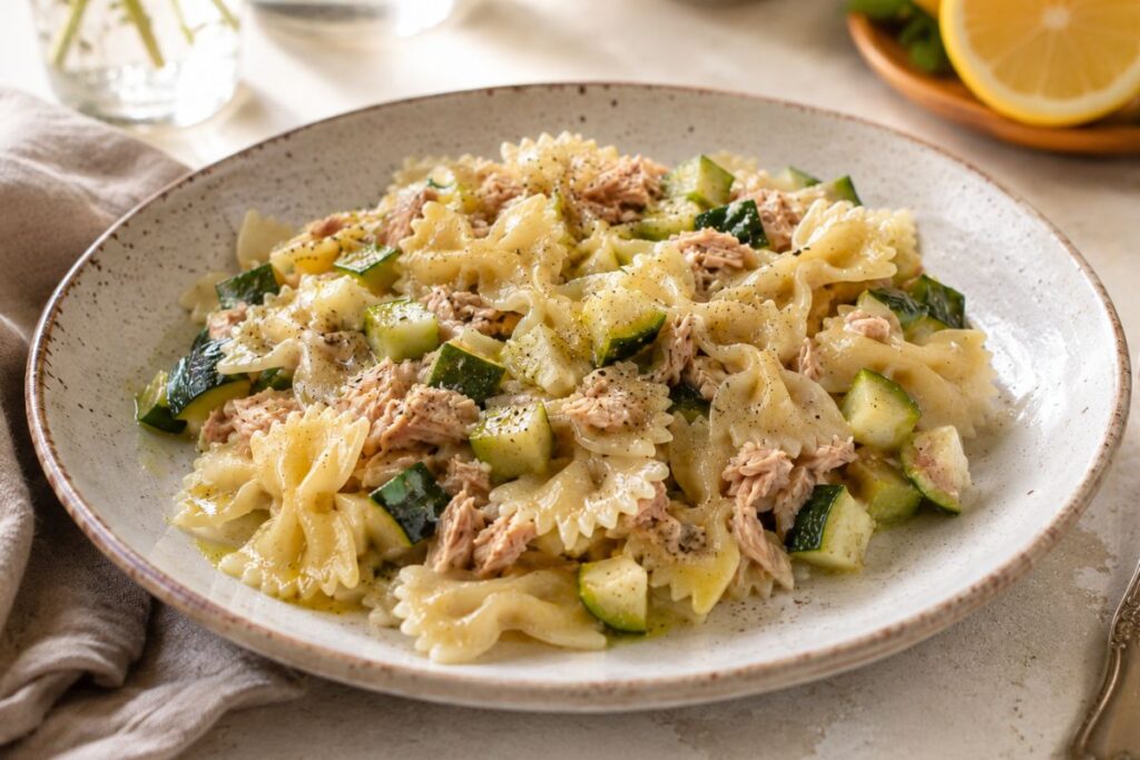 Farfalle con zucchine, tonno e limone con il Bimby