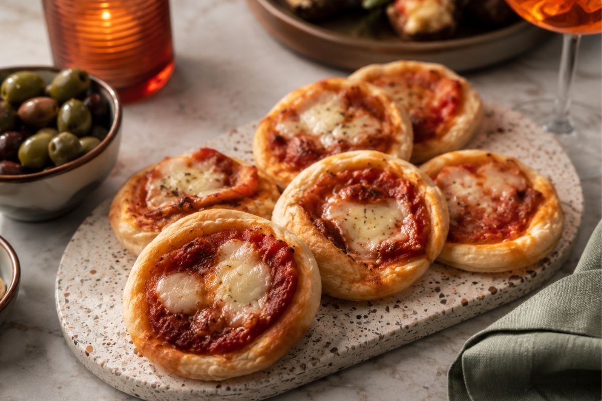 Finte pizzette di sfoglia con il Bimby Le finte pizzette di sfoglia più facili del mondo si fanno con il Bimby: antipasto furbissimo