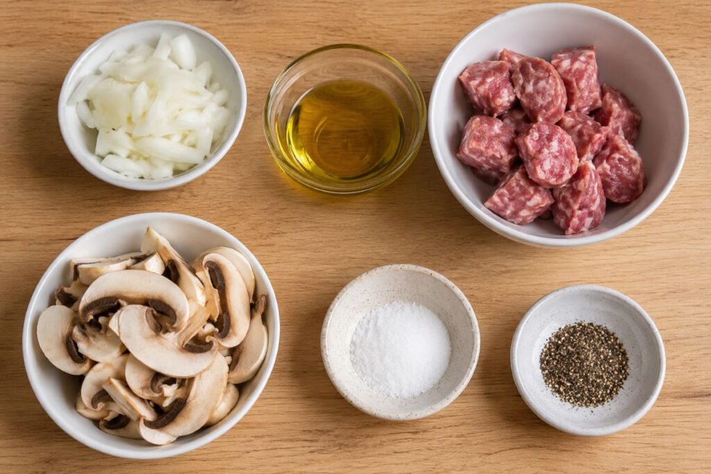 Mezze maniche con salsiccia e funghi con il Bimby, ingredienti