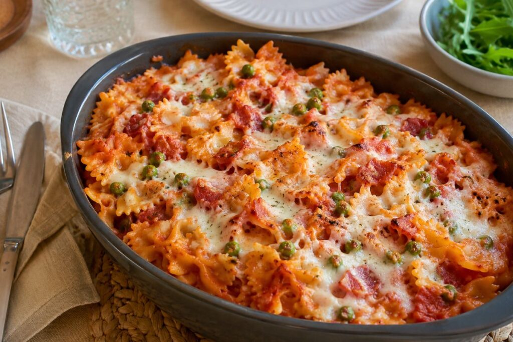 pasta al forno con speck, piselli e mozzarella con il Bimby