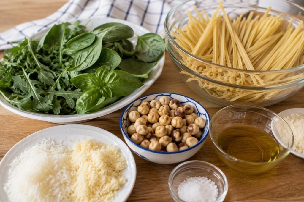 Linguine al pesto di nocciole, spinaci e rucola con il Bimby, ingredienti