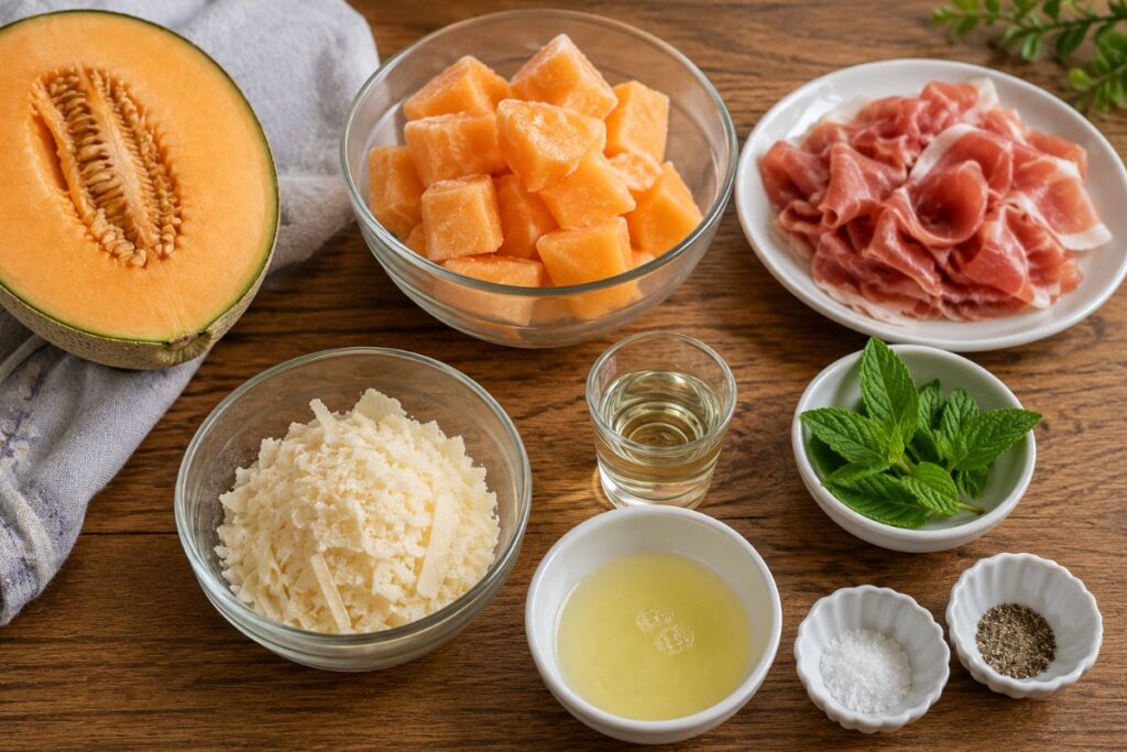 Sorbetto al melone con crudo e cialde di grana con il Bimby, ingredienti