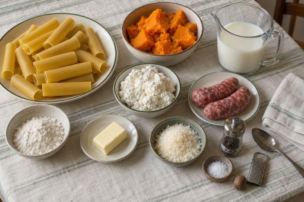 Cannelloni con zucca, ricotta e salsiccia con il Bimby, ingedienti
