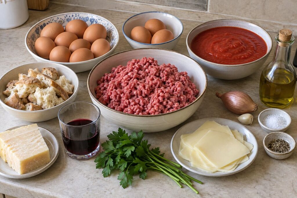 Polpettone ripieno con uova sode e formaggio con il Bimby, ingredienti