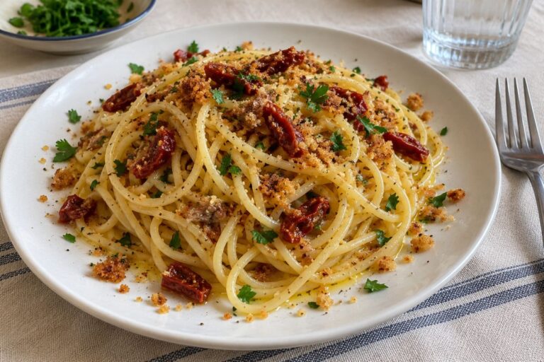 Spaghetti con pangrattato, pomodori secchi e acciughe con il Bimby