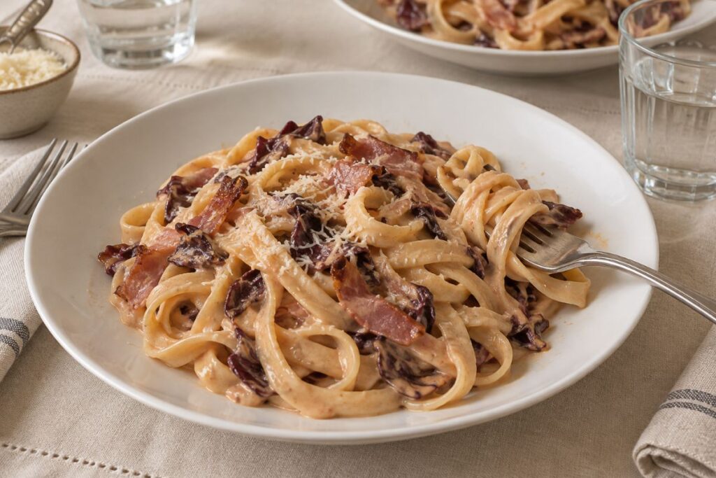 Tagliatelle fresche con radicchio, speck e panna con il Bimby