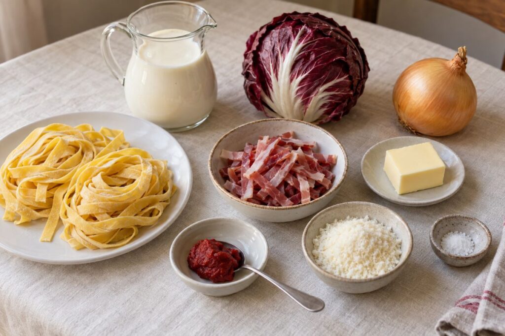 Tagliatelle fresche con radicchio, speck e panna con il Bimby, ingredienti
