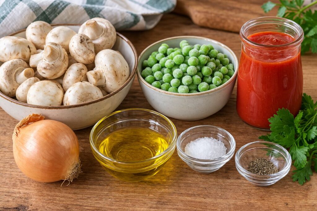 Funghi e piselli in umido con il Bimby, ingredienti
