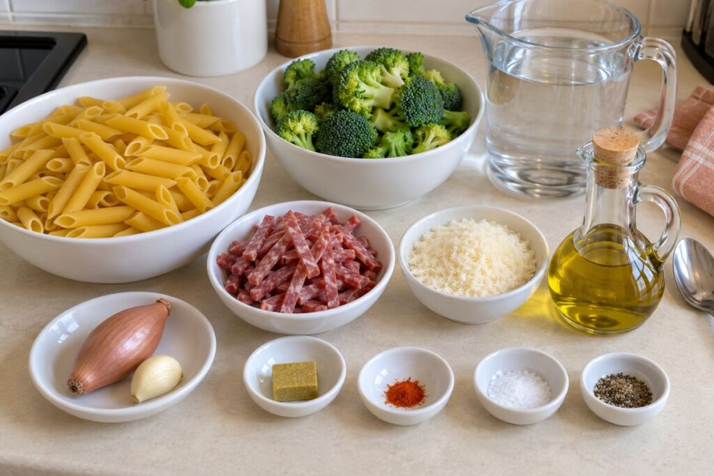 Pasta broccoli salame e zafferano con il Bimby Pasta broccoli, salame e zafferano con il Bimby