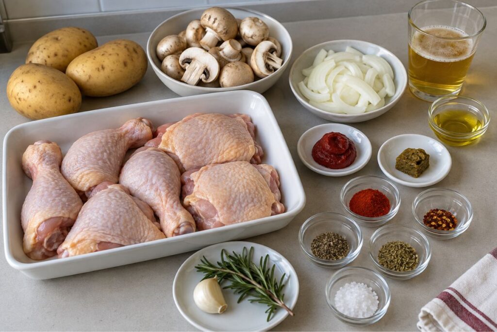 Pollo alla birra con patate e funghi con il Bimby ingredienti Pollo alla birra con patate e funghi con il Bimby, ingredienti